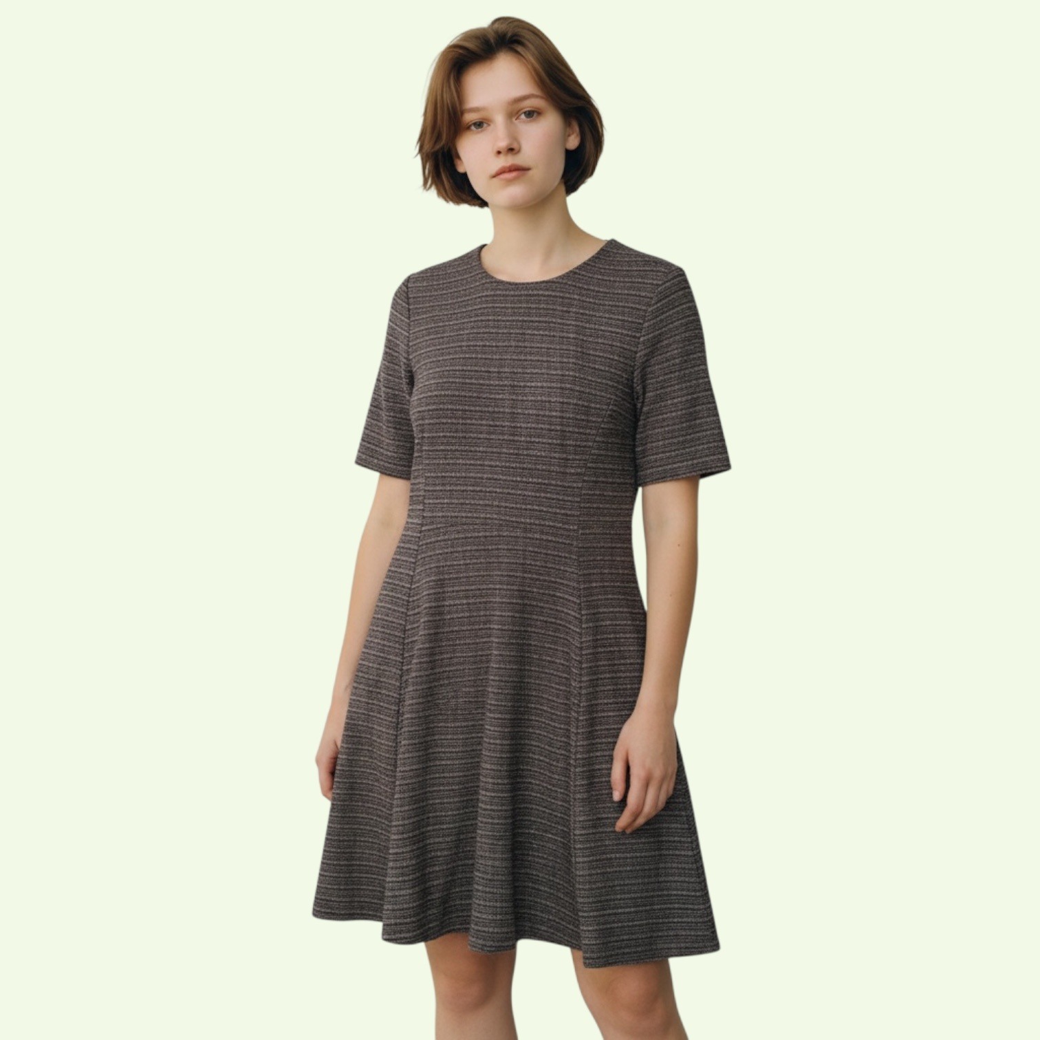 Theory Albita Rs Klarien Fit & Flare Dress Grey Tweed Knit Short Sleeve Size 10